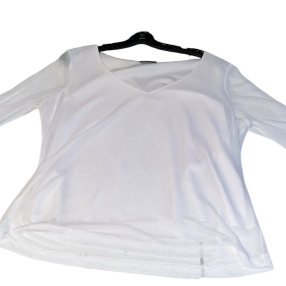 Fashion Bug size XL white v-neck top lined long slit bell sleeve NWOT